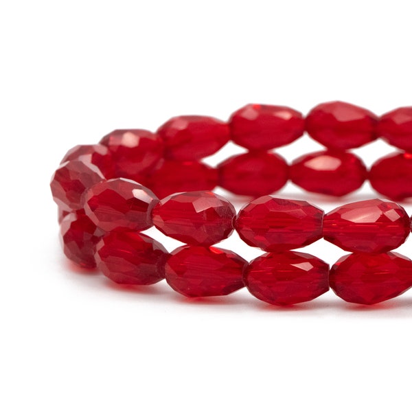 56pcs Teardrop Crystal Glass Faceted Beads 8x11mm, transparent Red - (#SS08-58)