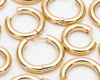 4 pezzi di Huggies a cerchio grosso in oro, spessore 4 mm, 18/ 20/ 22/ 24/ 26 mm, orecchini a cerchio in acciaio inossidabile, orecchini minimalisti (GB-3301)