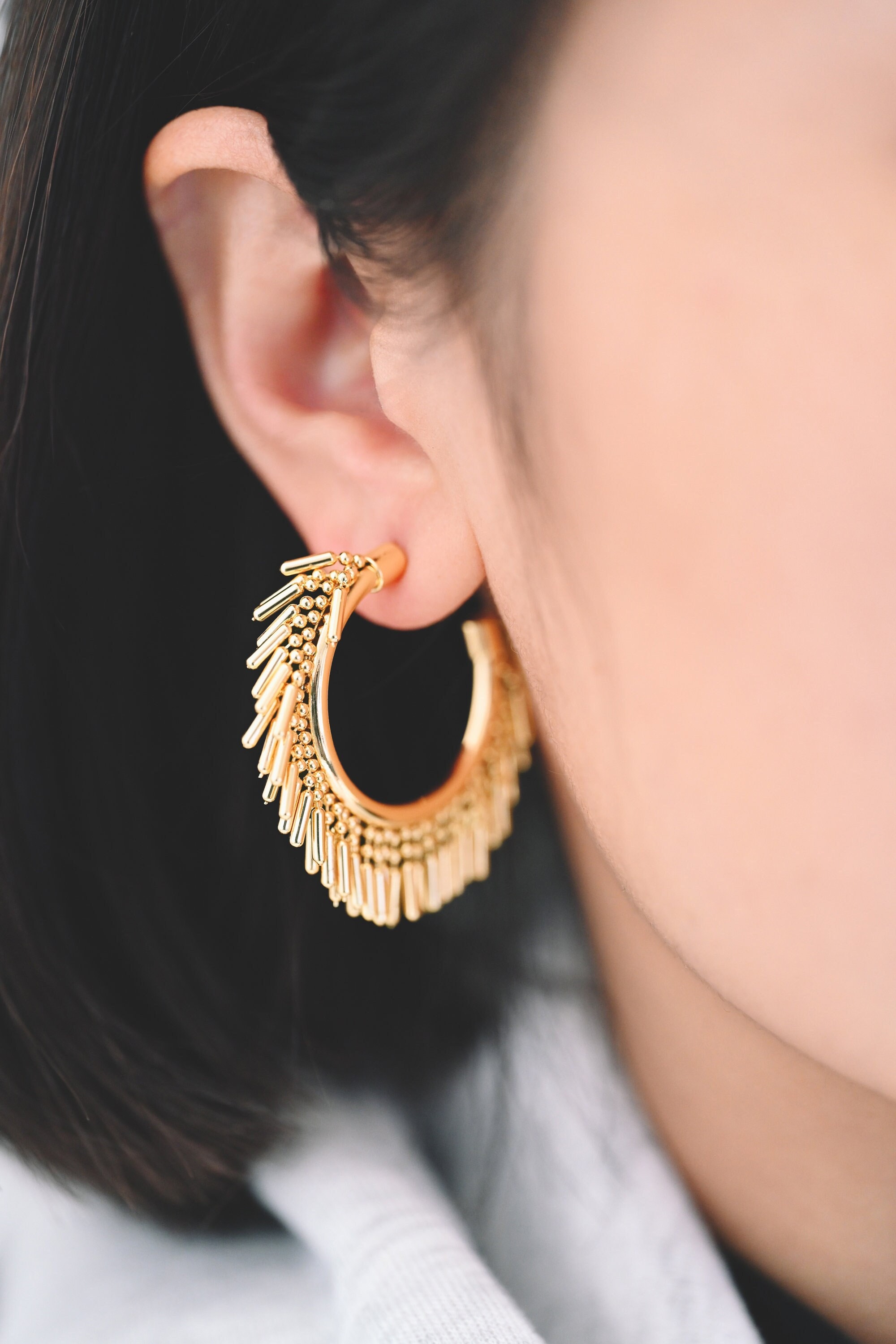 Gold Ball Hoop Earrings - Etsy