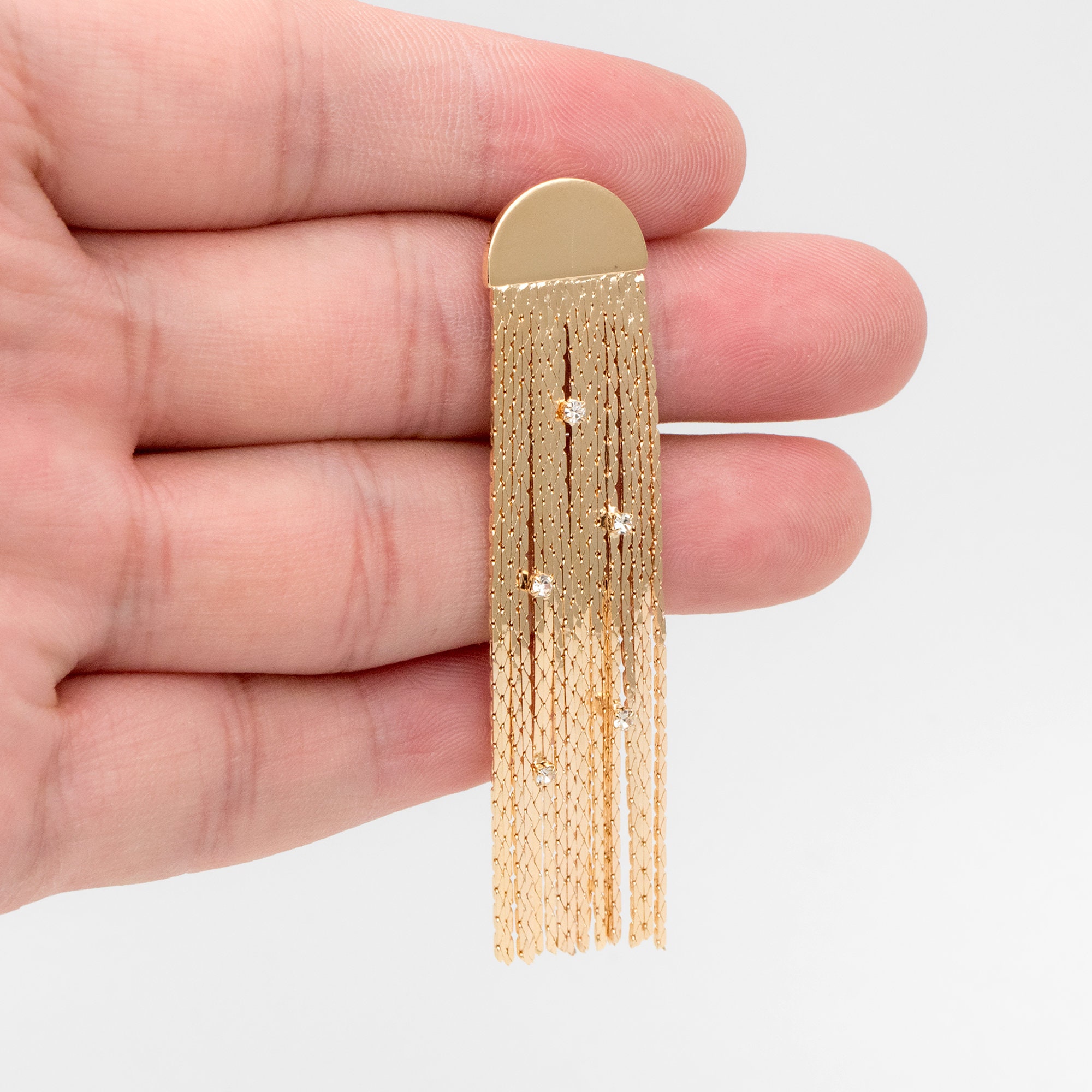 4pcs Gold Semi Circle Disc Tassel Ear Posts 63mm, 18K Gold