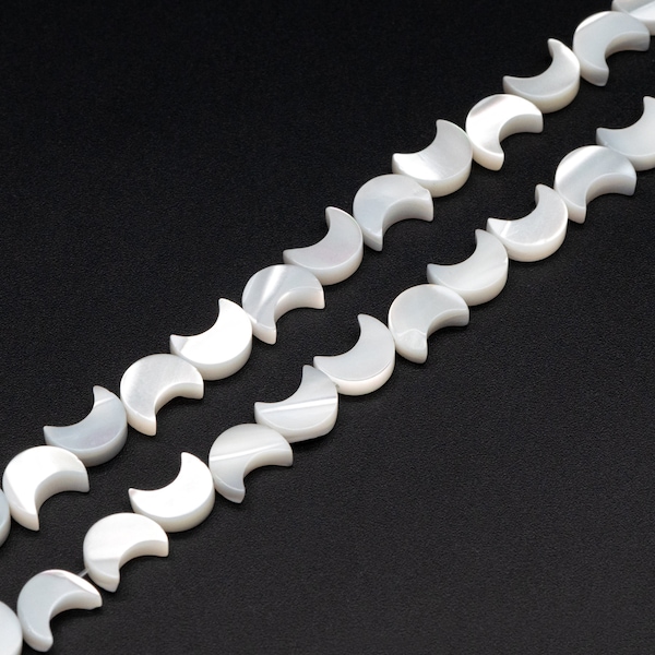 White Mother of Pearl Shell Moon beads 8x6mm (V1407)/ full strand