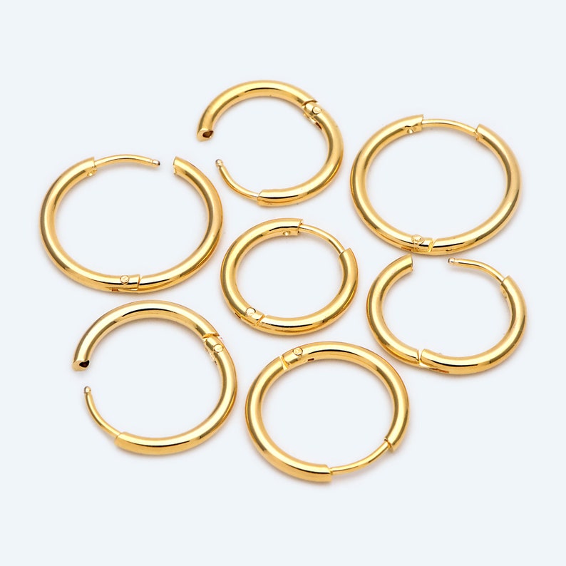 10pcs Gold/ Silver Tone Huggie Hoop Earrings, 2mm thick, 16/ 18/ 20mm, Stainless Steel Huggies, Minimalist Hoop Earrings GB-2209 zdjęcie 4