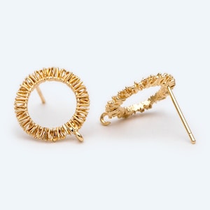 10pcs Round Hoop Earring with Loop, 18K Gold/ Rhodium plated Brass, 14mm Circle Stud Earring (GB-2276)