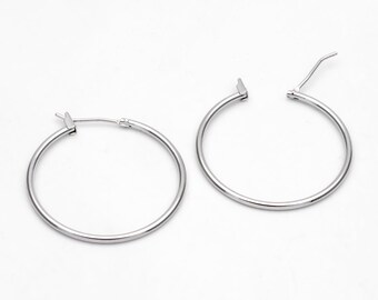 10 créoles argentées, Boucles d'oreilles Huggie, Laiton plaqué rhodium, Composants de la boucle d'oreille (GB-2812)