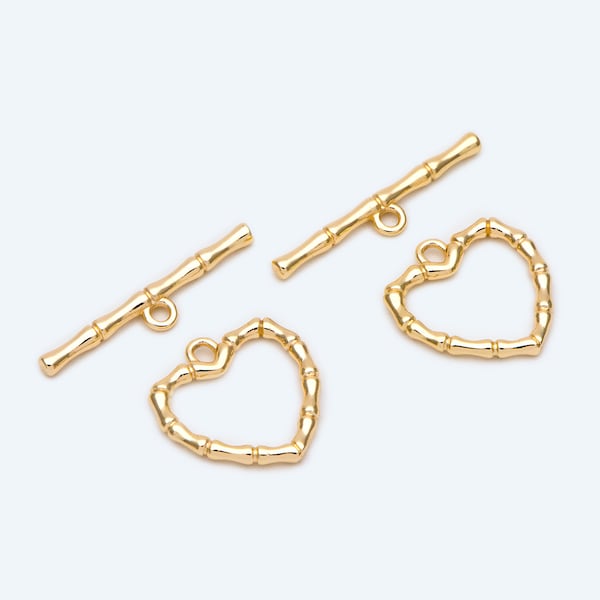 10pcs Gold Heart Toggle Clasp, Jewelry Clasp, 18K Gold plated Close Clasp (GB-2501)