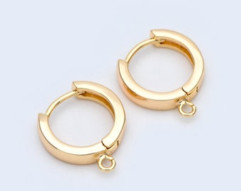 10pcs Round Hoop Earrings 15mm, Gold/ Silver/ Rose Gold, Huggie Earring Findings, Leverback Earwire Hooks Wholesale (GB-989)
