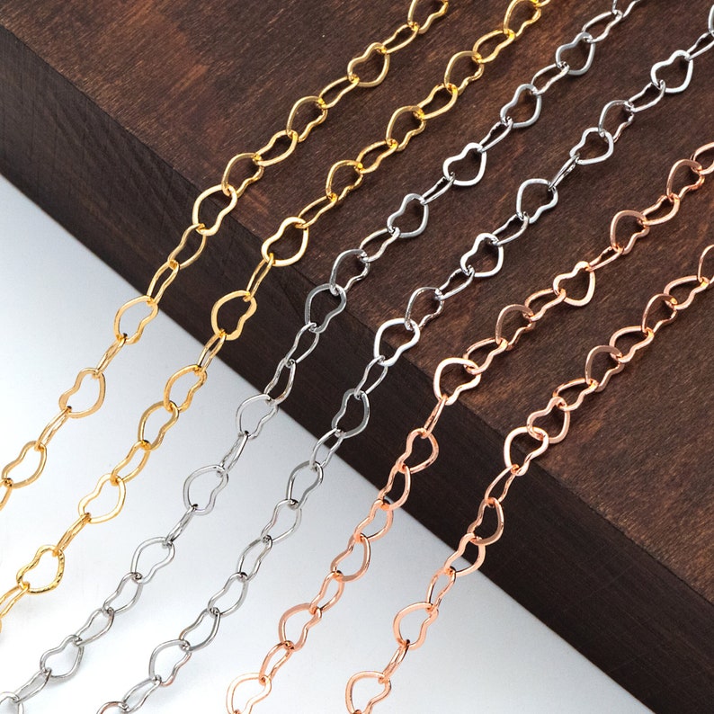 Gold/ Silver tone Heart Chains, Gold/ Rhodium/ Rose Gold plated Brass Designer Chain, 3.5mm Thin Decorative Chains LK-105/ 1 Meter3.3 ft image 1