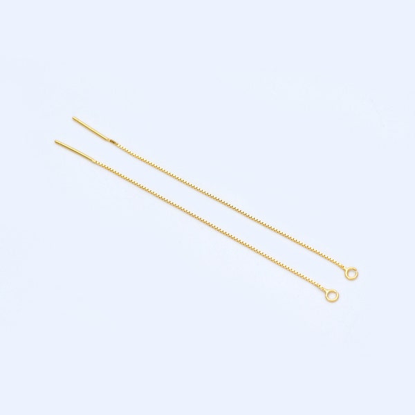 10pcs Sterling Silver Threader Earrings, Gold/ Rhodium, .925 Silver Box Chain, Earwire Thread with Open Jump Ring  (CY-004)