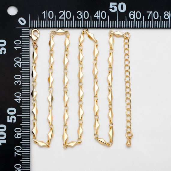 14Kゴールド アンクレット リンクチェーン ゴールド ロンバス リンク チェーン 3.4 mm、完成済みブレスレット
