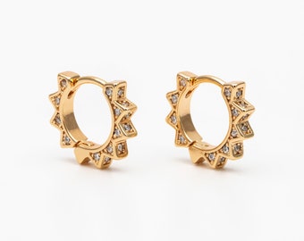 4pcs CZ Pave Sun Hoop Earrings, Dainty Huggie Earrings, Minimalist Earring, Gold Hoops Earring (GB-3826)