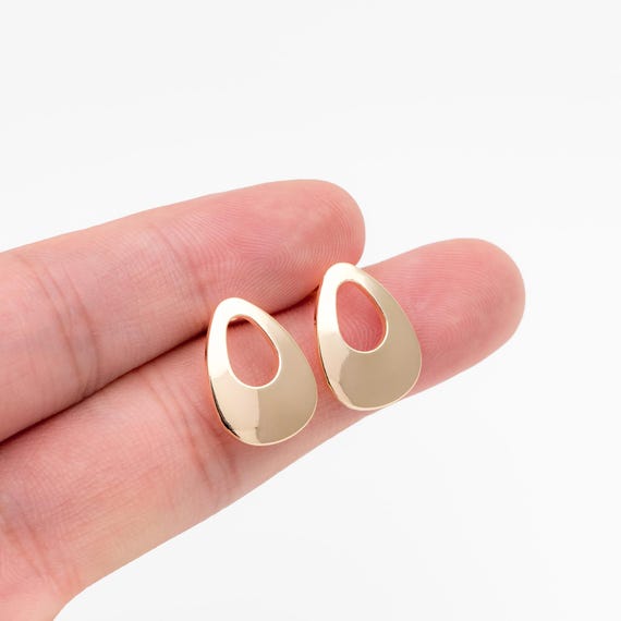 Boucles D'oreilles Clous Or Goutte Relief émail Beige 641 - Occasion Bon état, Fermoir Clous