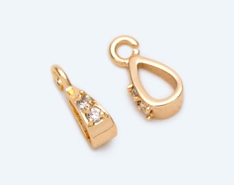 10pcs CZ Pave Gold/ Silver Open Loop Bail, Gold/ Rhodium Plated Bails, Small Bail, Jewelry Bail, Pendant Bails, Metal Bails (GB-1468-C)