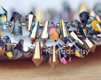 100 beads- Faceted Crystal Briolettes 8x4mm, Top Drilled Glass Teardrop, Bicone Long Drop Beads, Sparkly Gold Rose -(#TS72-8)