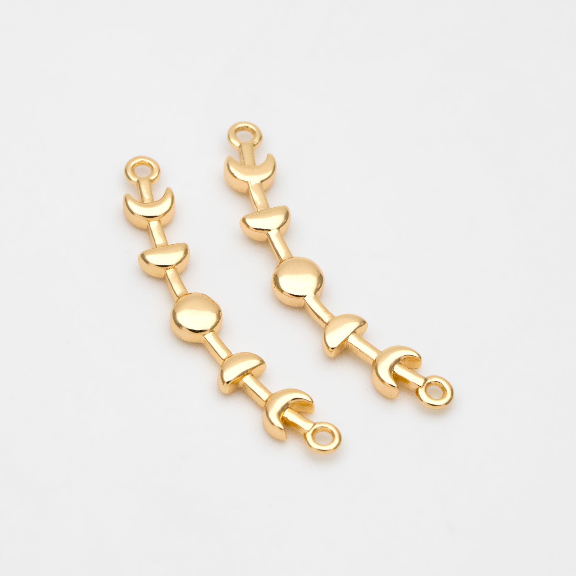 【Moon☪︎⋆】 10pcs Gold Moon Phases Bar Connectors 30mm, Real Gold Plated Brass