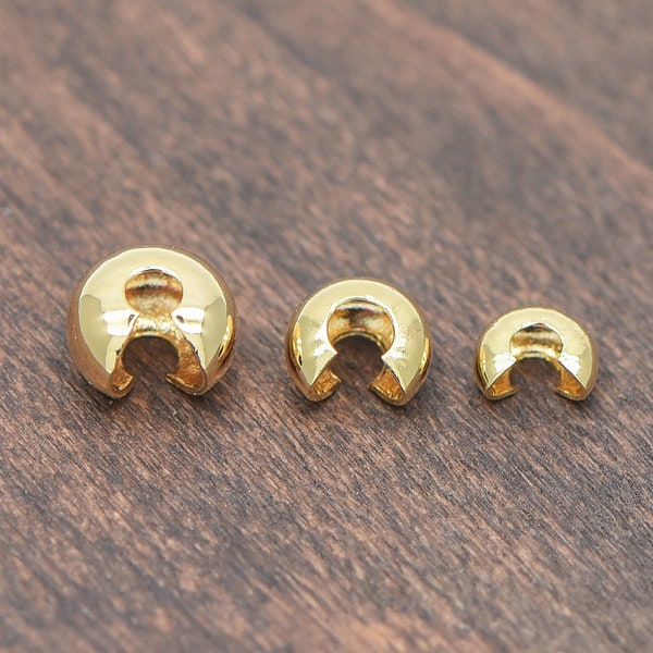 20 Stück gold-/silberfarbene Quetschperlenabdeckungen, 18K Gold/ rhodiniertes Messing, verdeckte Quetschenden 4/ 5/ 6 mm (GB-637)