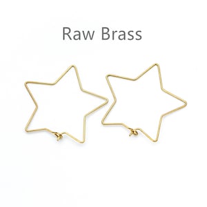 50pcs Raw Brass Star Earring Hoops 35mm, Ear Wire Threader Earrings  (RB-164)