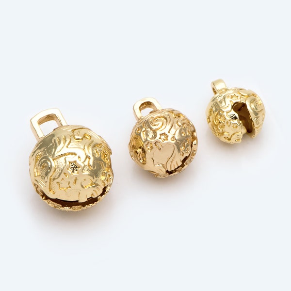 10 clochettes célestes étoilées sculptées en or, grelots, pendentifs breloques (GB-2545)