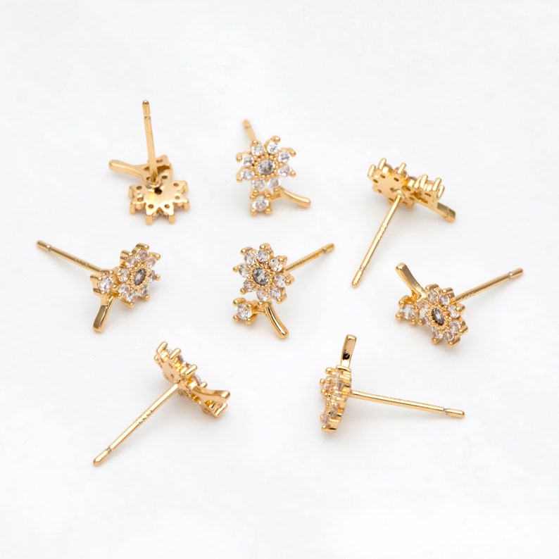 4pcs CZ Paved Gold Flower Earring Gold Plated Brass Jewelry Etsy