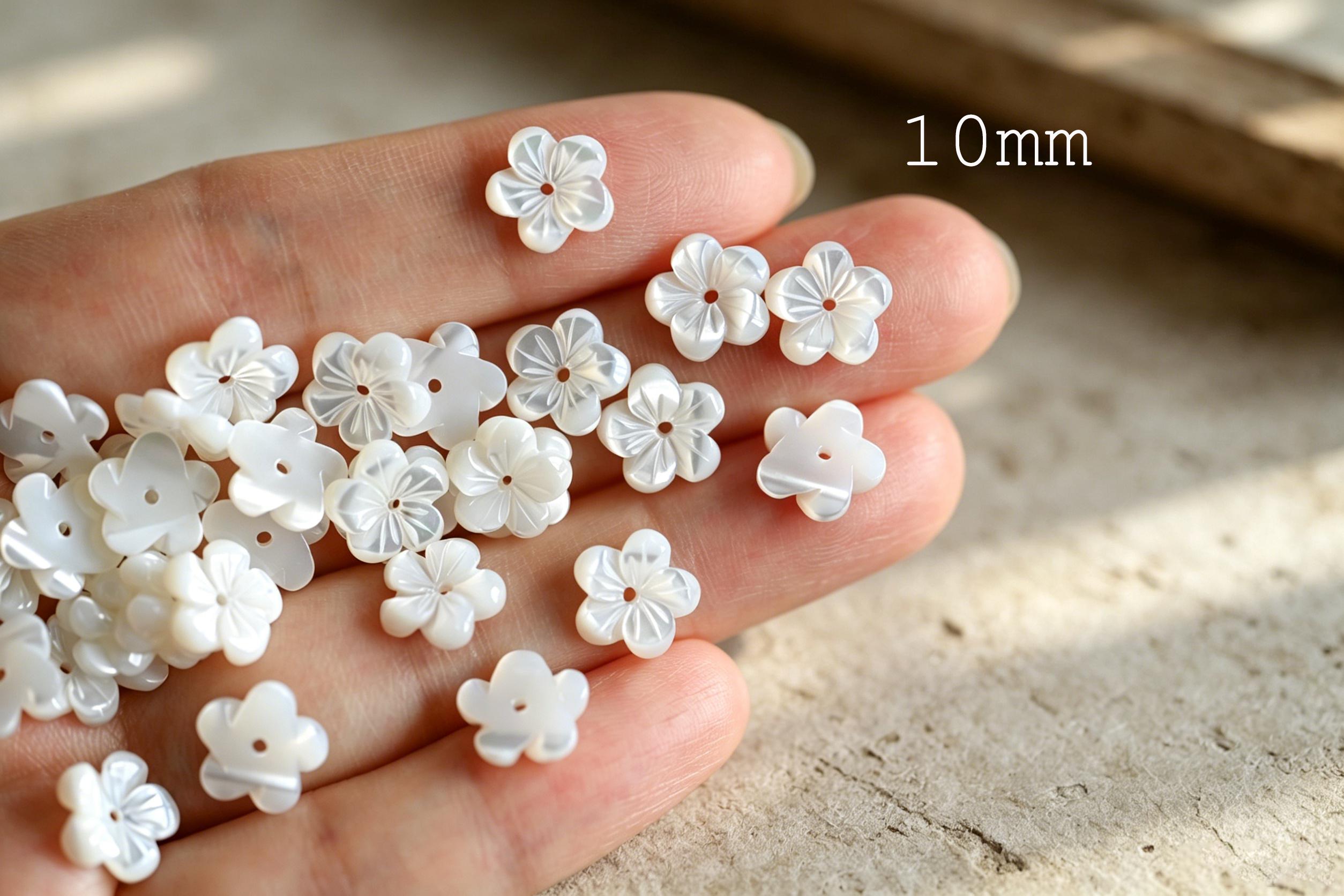 10pcs White Mother of Pearl Flowers, Carved Shell Flower Beads 8