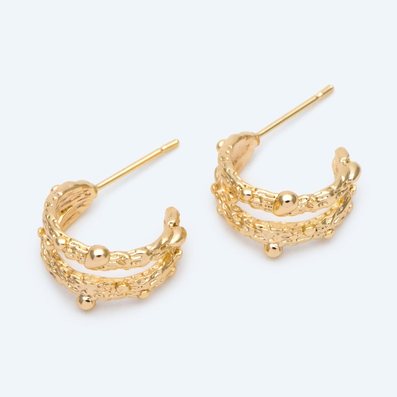 10pcs Gold Hoop Earrings, Round Huggie Hoops, Gold Textured Earrings, Gold Plated Earrings GB-2689 image 5