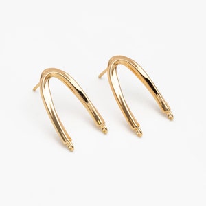 4pcs Gold Twist Bar Stud Earrings with 2 Loops, U-shaped Ear Posts, Simple Ear Wire Findings GB-3857 image 2