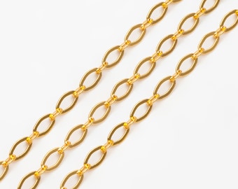 Gold plated Brass Oval Chains, Link Size 3.3x6mm, Chain Findings Wholesale (#LK-320-3.3)/ 1 Meter=3.3 ft