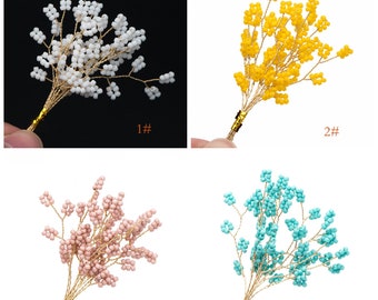 10 ramitas de hojas con cuentas en alambre dorado, accesorios para el cabello con borlas de flores, rama con cuentas de vidrio (FB-050)