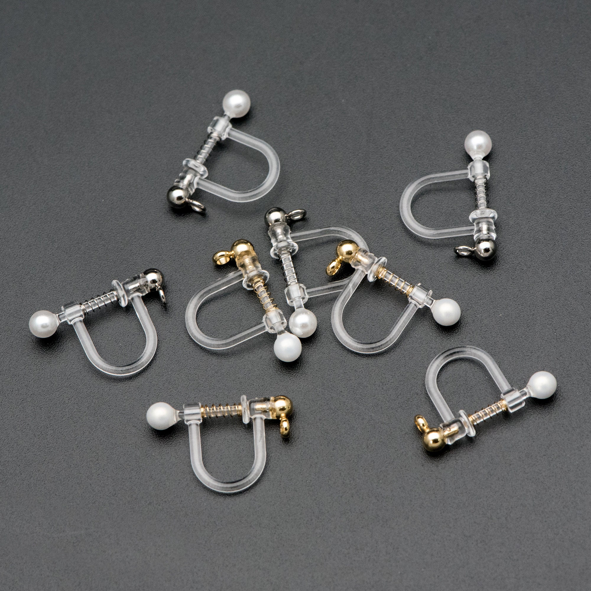 Boucles D'oreilles Clips – Base Argent, Résine Noire, Légères, Occasion, Sans Marque