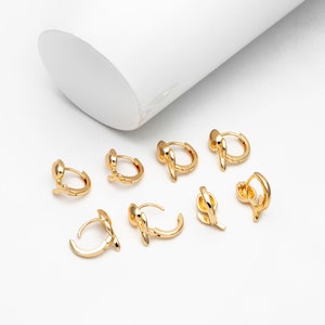 4pcs Gold Tulip Hoop Earrings, 18K Gold plated Brass, Minimalist Huggie Earrings GB-4273 image 5