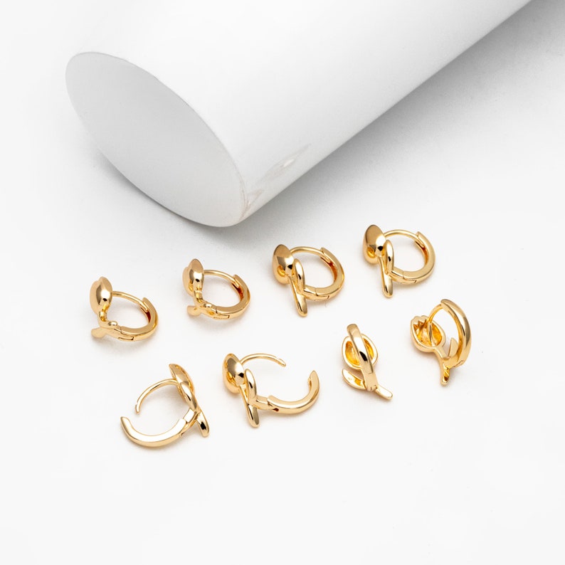 4pcs Gold Tulip Hoop Earrings, 18K Gold plated Brass, Minimalist Huggie Earrings GB-4273 image 5