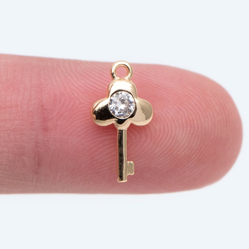 10pcs Gold Plated Brass Key Charm CZ Paved Key Pendant Etsy