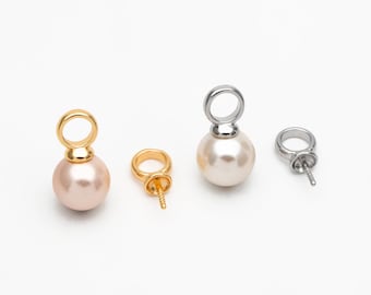 10pcs Gold/ Silver Peg Bail For Half Drilled Pearls Or Stones, Gold/ Rhodium plated Brass, Pearl Drop 4mm Cup (GB-4272)