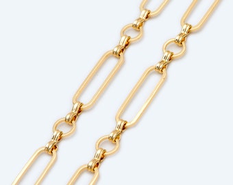 Long Oval Chains 6mm, 18K Gold plated Brass, Geometric Chain Findings Wholesale (#LK-435)/ 1 Meter=3.3 ft