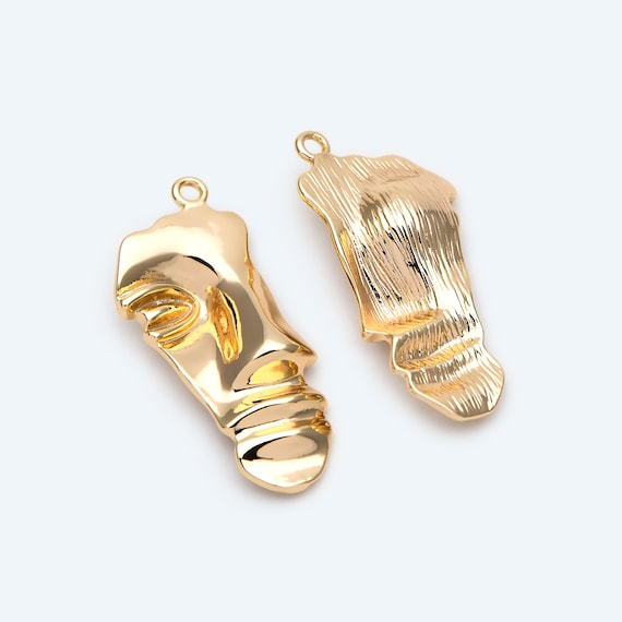 10pcs Gold Face Charm 33x15mm Real 18K Gold Plated Brass Jewelry