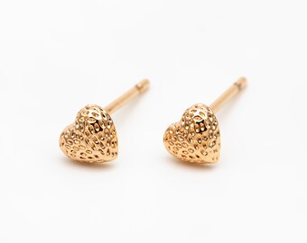 10pcs Gold Tiny Heart Earrings, Real Gold plated Brass, Geometric Earring Studs (GB-4260)