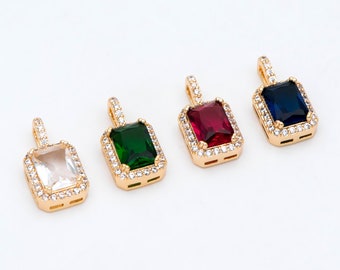 4pcs CZ Pave Gold Rectangle Charm, Glass Paved Pendant, Earring Findings, Jewelry Making, Jewelry Supplies (GB-3007)