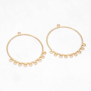 4pcs Gold Circle Charm with Multi Loops 33x28mm, Gold plated Brass Round Pendants, Multi Hole Connectors (GB-3094)