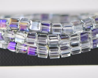 95pcs Cube Faceted Crystal Glass Beads  Transparent Purple 6mm -FZ06-03