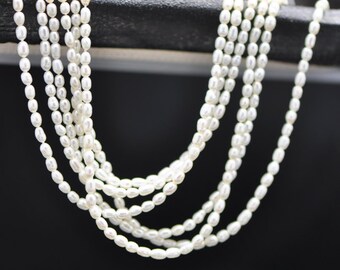 2.5mm Tiny Freshwater Rice Pearl, Dainty White Oval Rice Pearl beads - (PL02-1)/ One 14.5" full strand