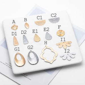 10pcs Gold/ Silver Tone Hammered Geometric Charm, Gold/ Rhodium plated Brass Earring Pendants (GB-1404)