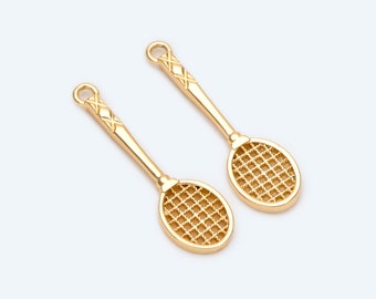 4pcs Gold Tennis Racket Charm, Sports Charm,  Miniature Tennis Badminton Racket Pendant(GB-2415)