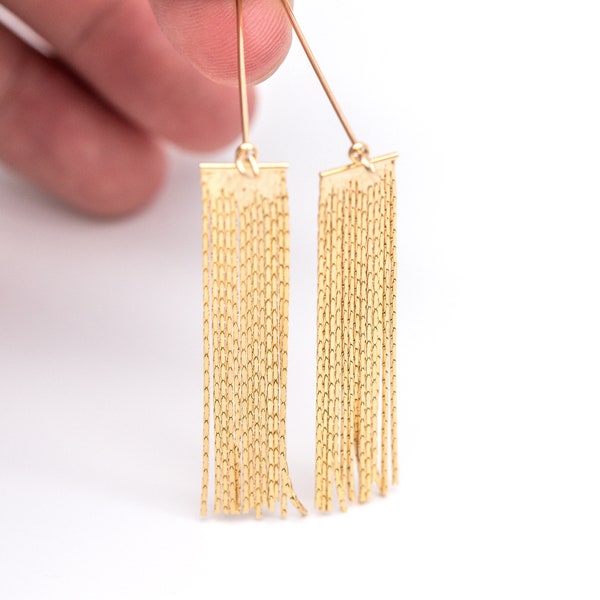 10 nappe a catena tonalità oro/argento 47x9 mm, pendenti con ciondoli con nappe in ottone placcato oro/rodio (GB-646)