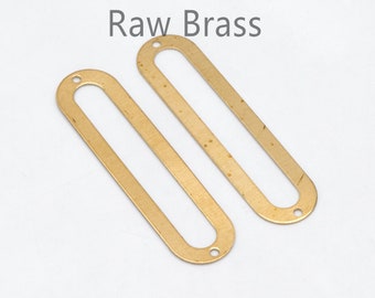 10pcs Raw Brass Oval Connector Pendants 46x12mm, Geometric Charms Wholesale (RB-216)