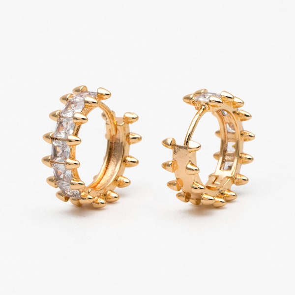 4pcs CZ Pave Spike hoop earrings, spike earrings, Spiky hoops, gothic jewelry, earring hoops (GB-3894)