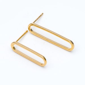 10pcs Long Oval Hoop Ear Posts, 18K Gold plated Brass, Geometric Stud Earring, 20mm / 25mm, DIY Ear Wire Findings (GB-711)