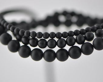 Matte Black Onyx Round Beads, Genuine Natural Stones Wholesale, 4 /6 /8 /10 /12mm -(V6012)