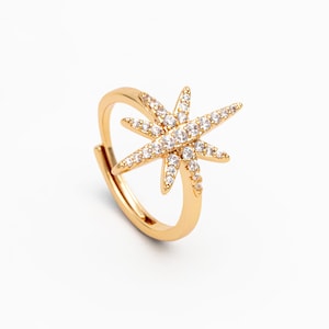 4pcs CZ Pave North Star Ring, Celestial Ring, Modern Style Ring, Fashion Rings, Dainty Rings, Adjustable Ring (#GB-3630)