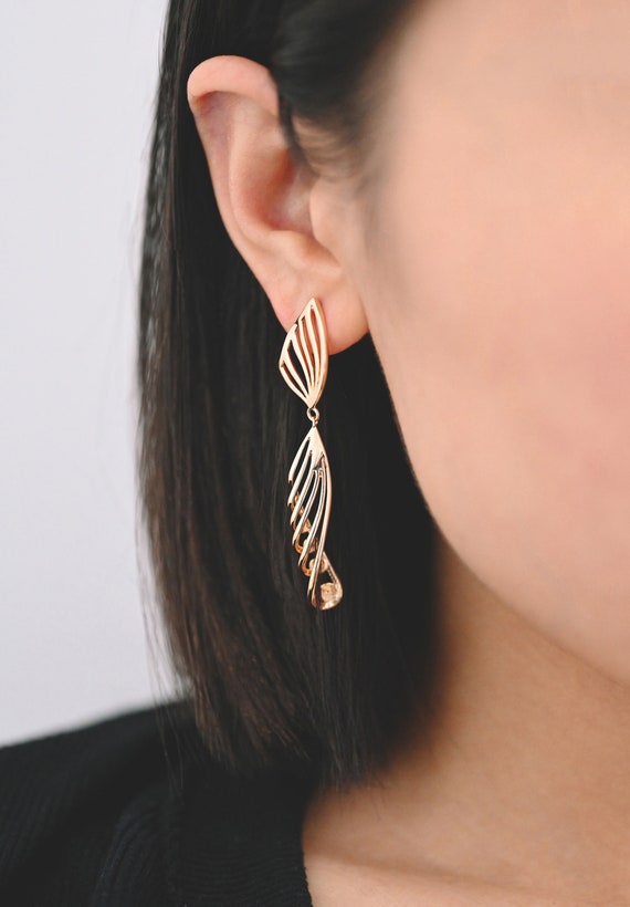 Gold Plated Chunky Knot Drop Earrings - Geometric Twisted Link Dangle Studs For Women
