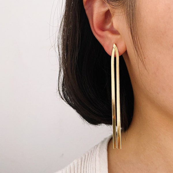 4pcs Gold/ Silver Snake Chain Earrings, Tassel Stud Earring, Dangling Earrings, Simple Long Earrings, Minimalist Earrings (GB-2809)