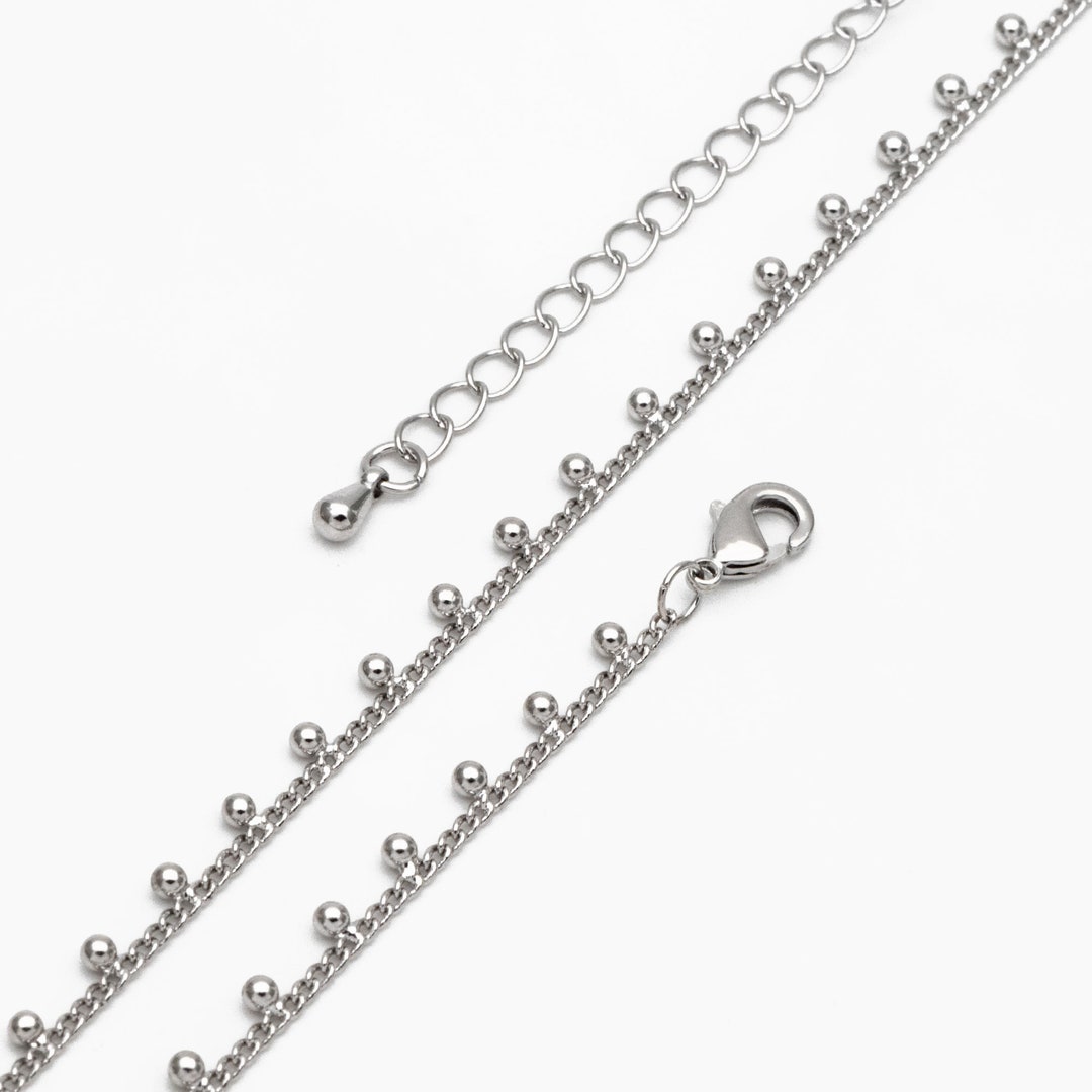 Silver Tone Beaded Chain, Finished Bracelet/ Necklace With Extender